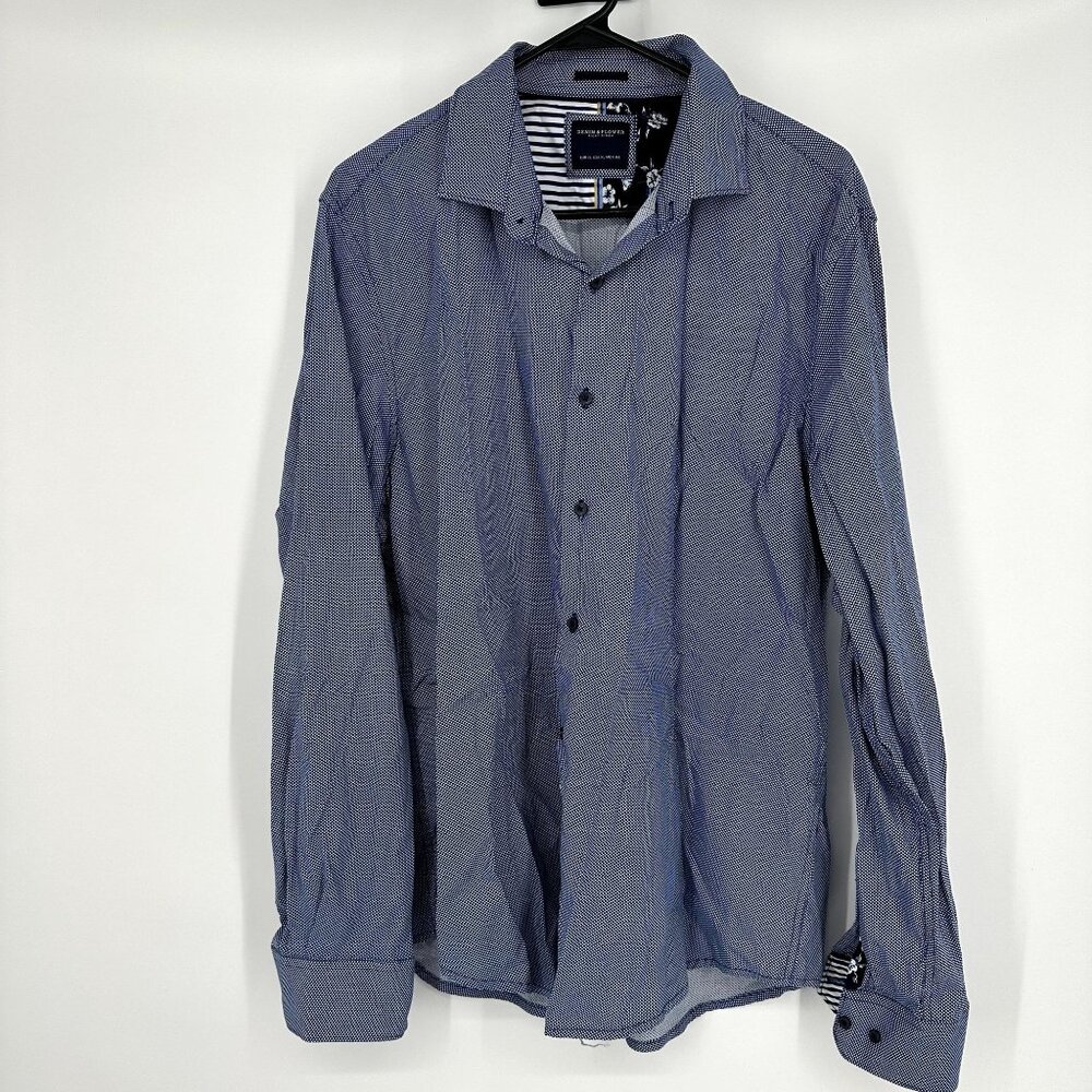 Denim & Flower Men's Button Down shirt Size XL Blue Print